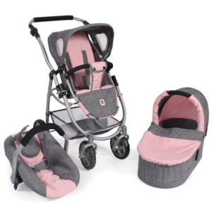 BAYER CHIC 2000 3 in 1 Kombi Puppenwagen EMOTION ALL IN grau-rosa