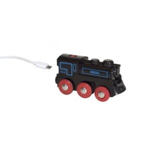 BRIO® WORLD Holzeisenbahn Schwarze Akku-Lok mit Mini-USB 33599